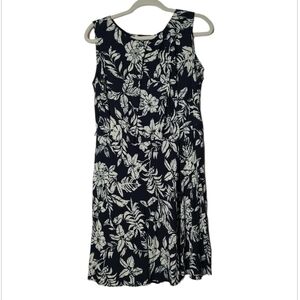 Ab Studio Blue and Off White Floral Print Sleeveless Dress Size 16